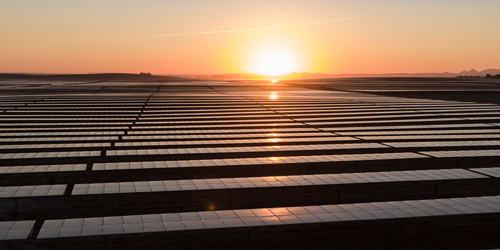 sunset behind the solar park Cabrera
