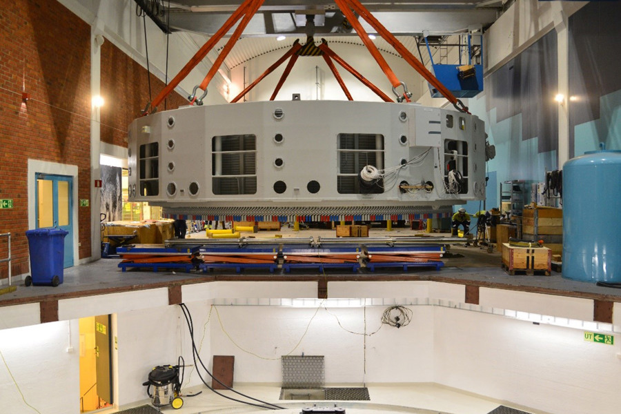 New stator for generating unit 2 is lifted into place