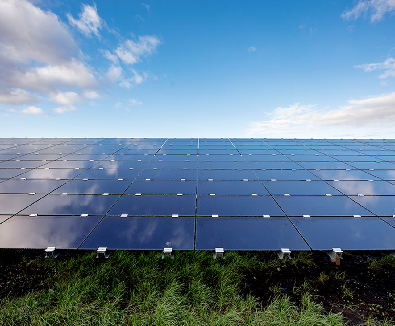 solar plant in Emmen seen from below