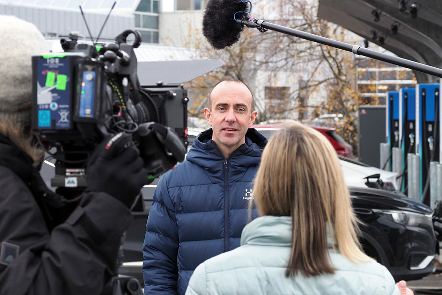 Nicholai Jørgensen, managing director of Mer Norway, being interviewed. by Fifth Gear Recharged presenter Vicki Butler-Henderson.