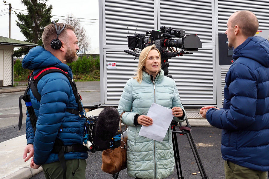 Nicholai Jørgensen, managing director of Mer Norway, being interviewed. by Fifth Gear Recharged presenter Vicki Butler-Henderson.