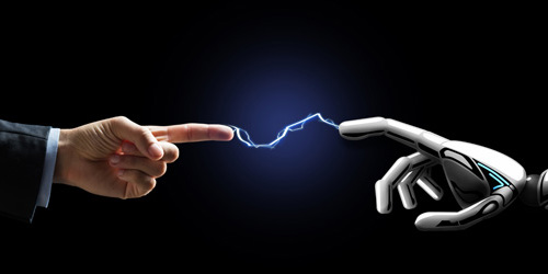 Hand touching robot arm