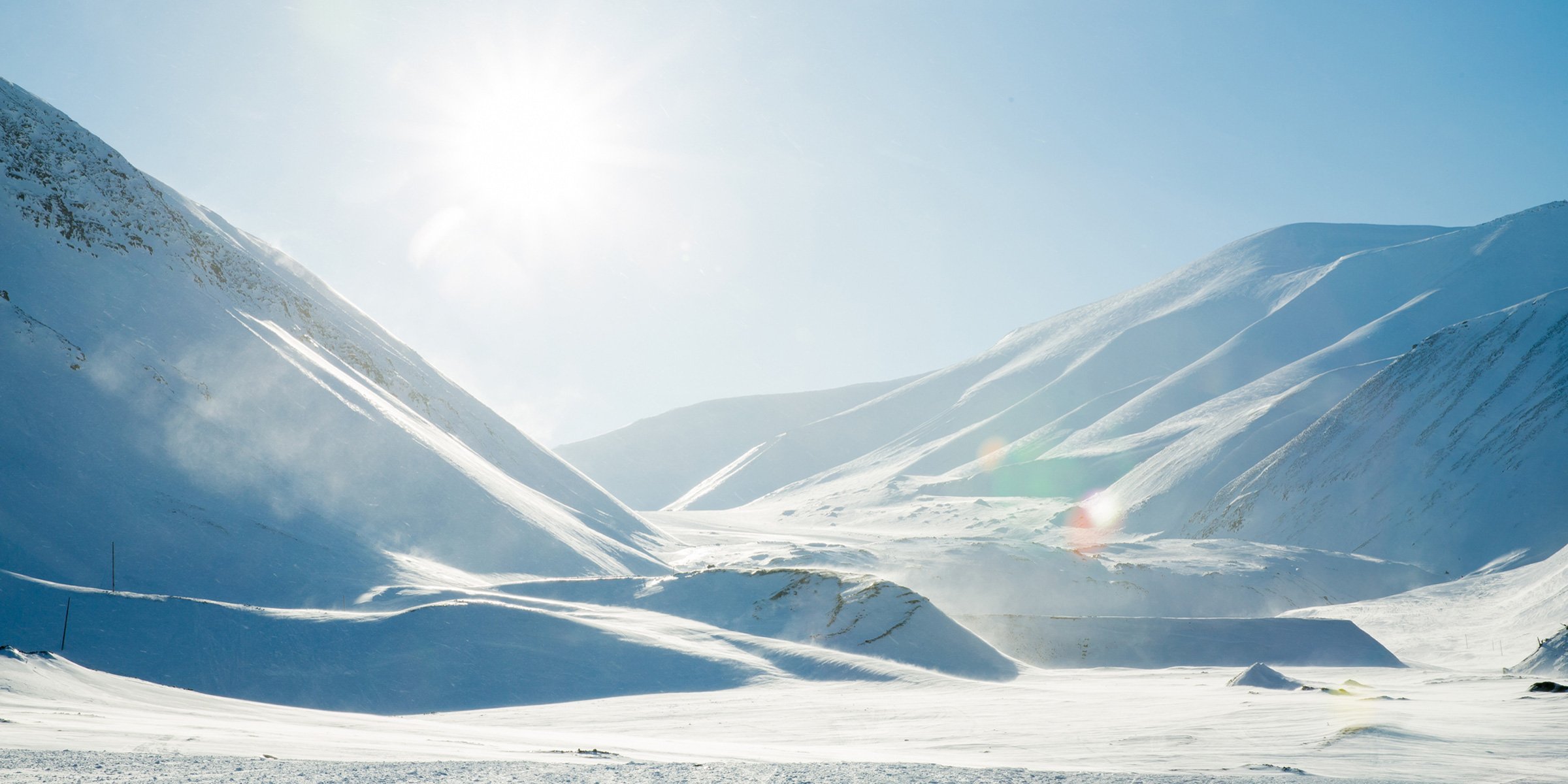 Sun in snow landscape