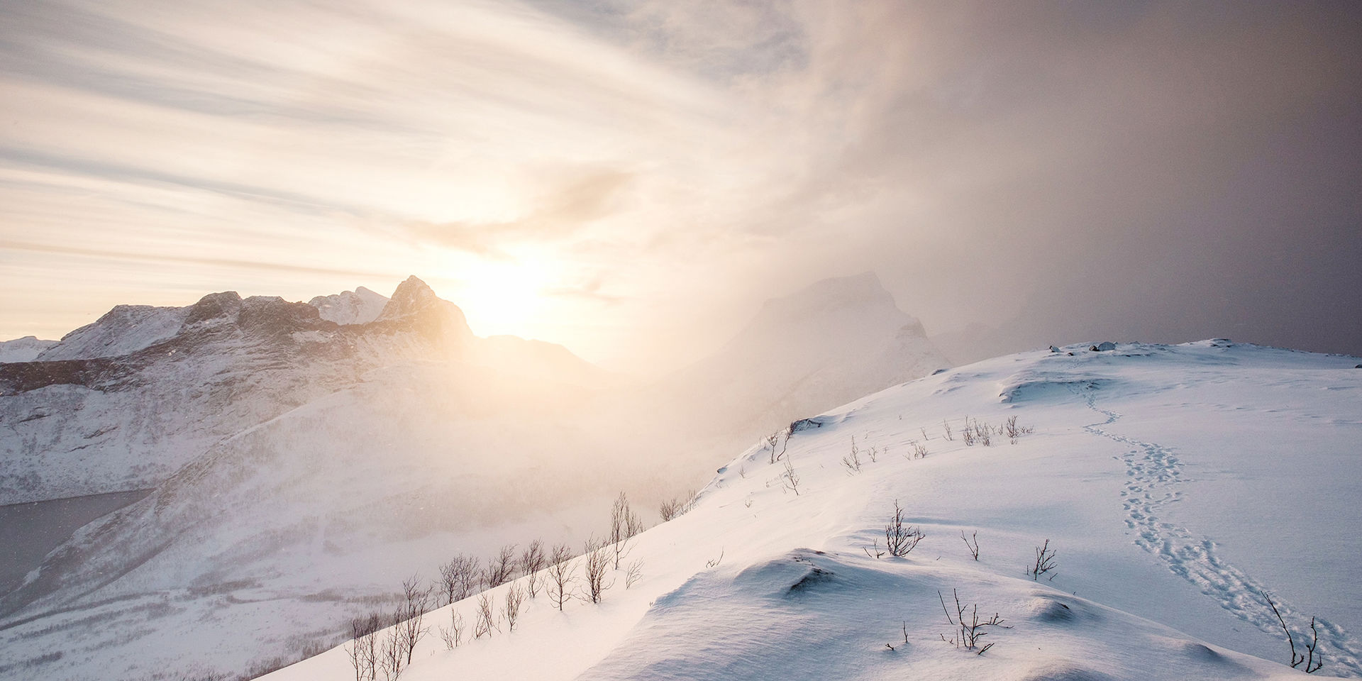 Sun over winter landscape