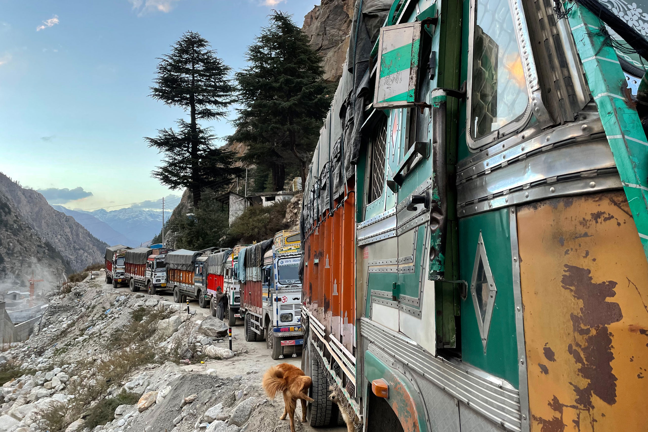 Queue of trucks