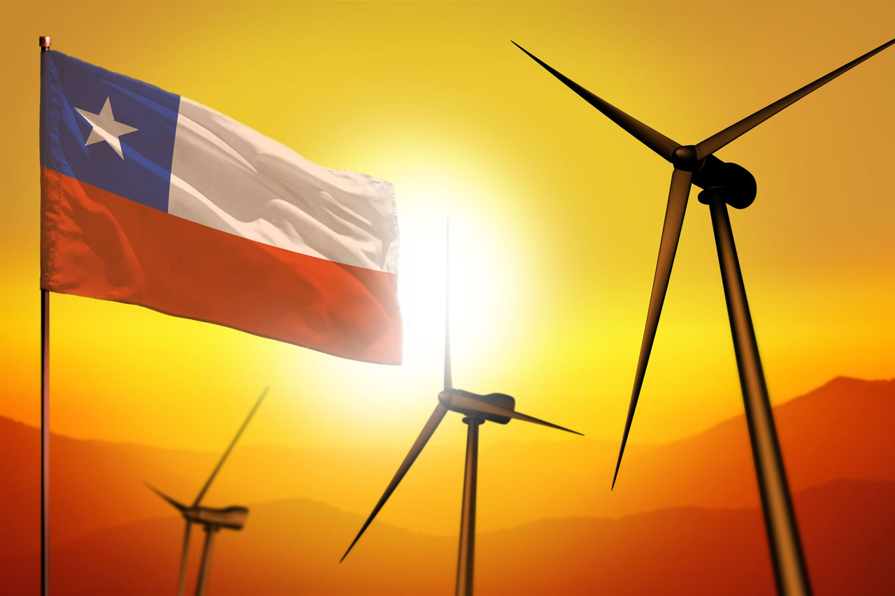 Chile flag and vwind turbine