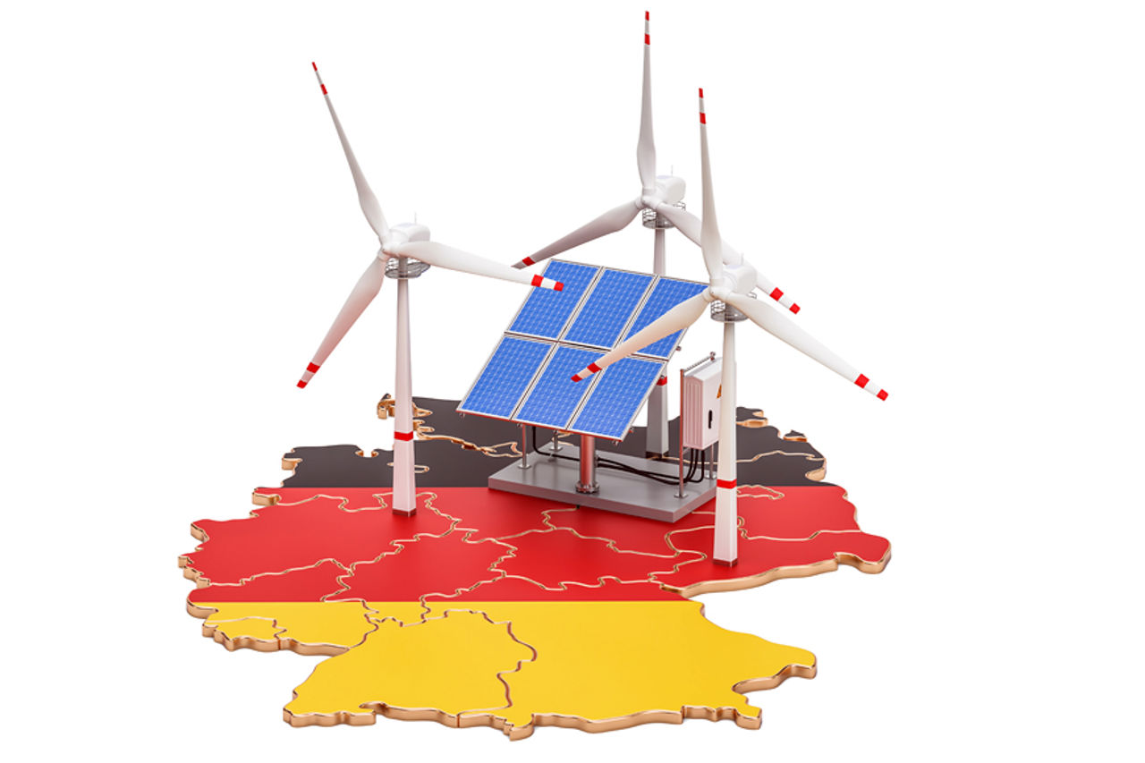 German flag with wind and solar power